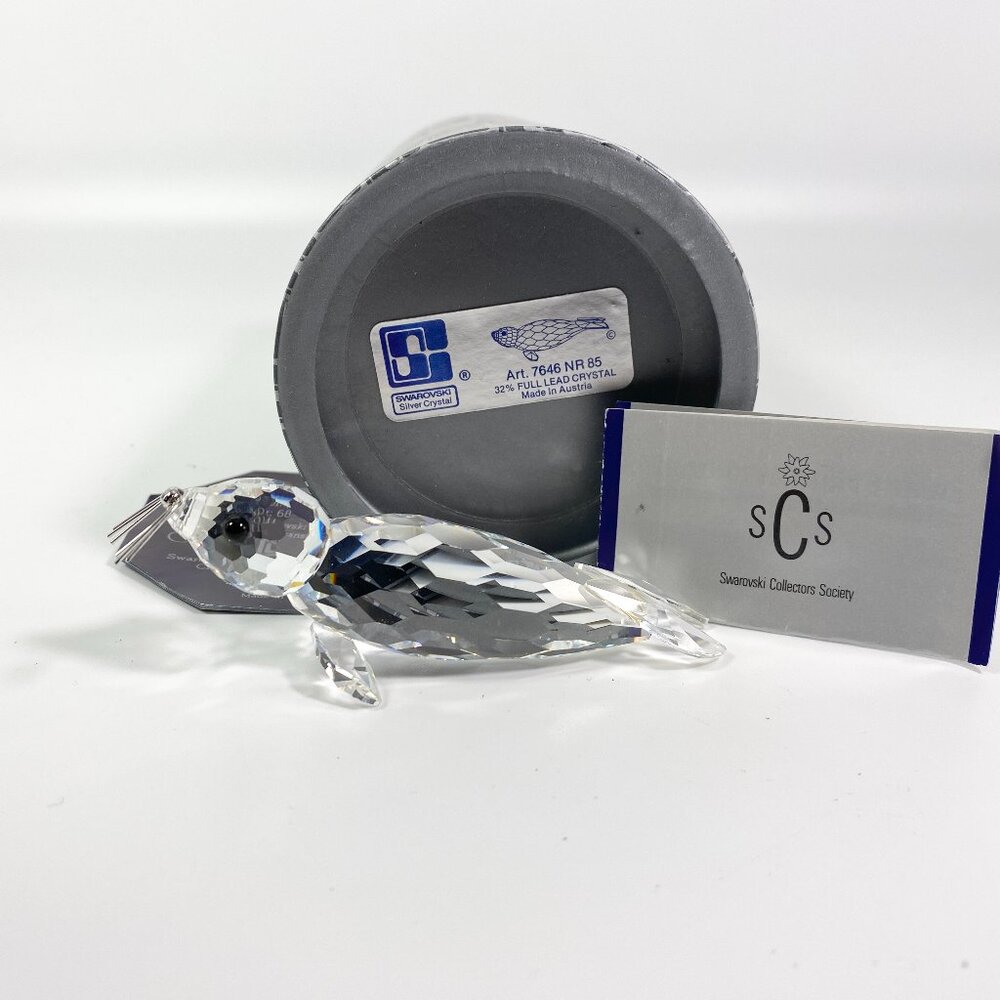 Swarovski large 4 inch Figurine Seal Sea Lion 7646 085 SILVER Whiskers Box, CoA